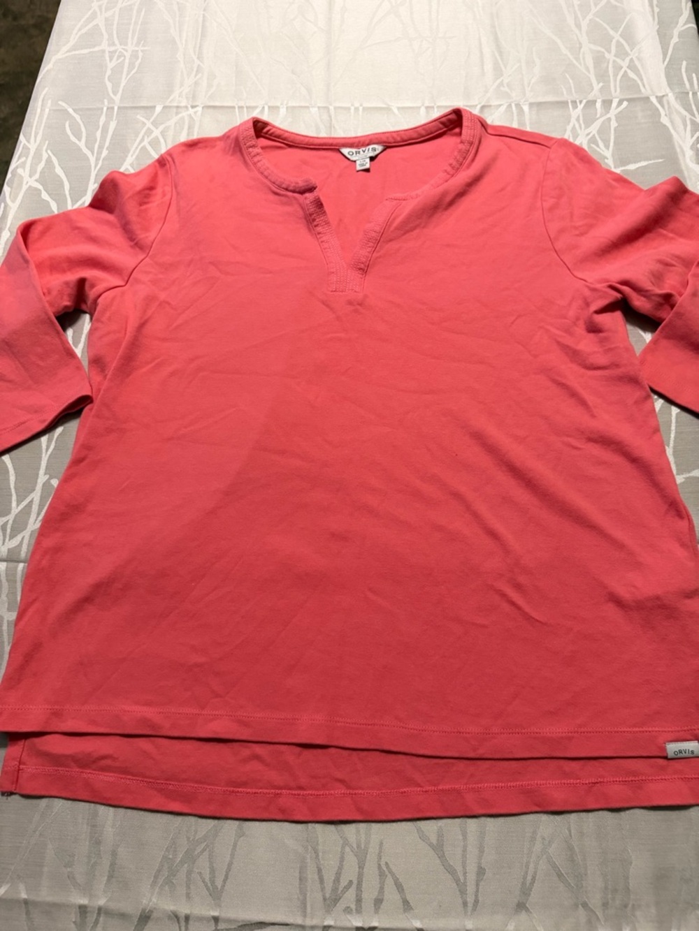 Orvis Coral Split V-Neck Long Sleeve Top